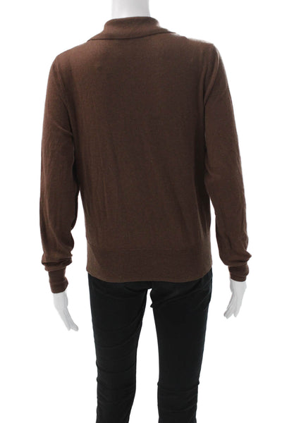 Zara Women Brown Henley Sweater Long Sleeve Collared Acrylic Size M