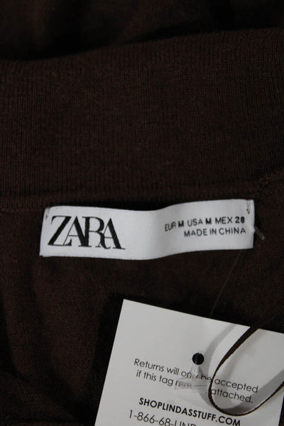 Zara Women Brown Henley Sweater Long Sleeve Collared Acrylic Size M