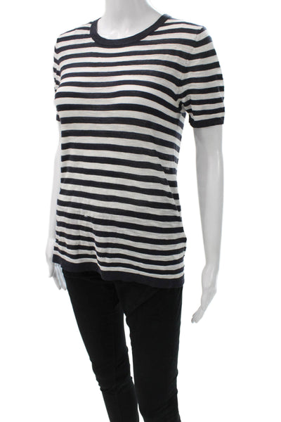 Zara Women Striped Black Basic Crew Neck Short Sleeve Viscose T-Shirt Size S