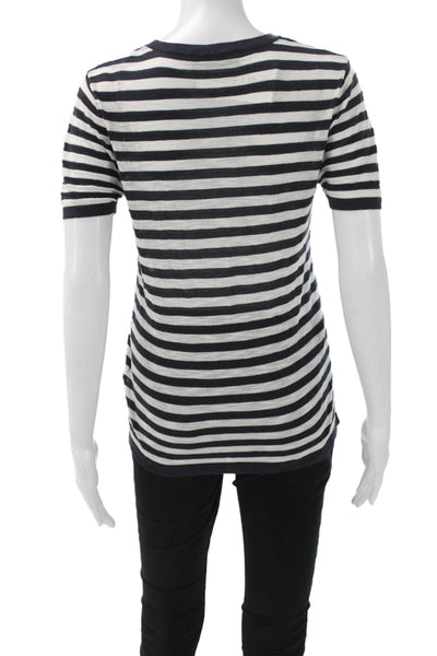 Zara Women Striped Black Basic Crew Neck Short Sleeve Viscose T-Shirt Size S