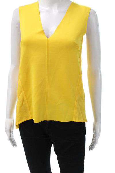 Calypso Women Linen V-Neck Sleeveless Tank Top Yellow Size M