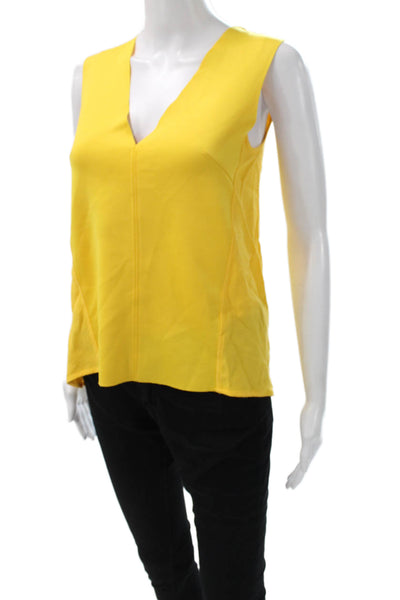 Calypso Women Linen V-Neck Sleeveless Tank Top Yellow Size M
