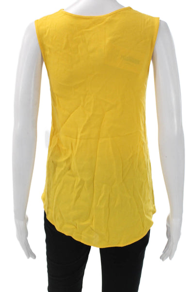 Calypso Women Linen V-Neck Sleeveless Tank Top Yellow Size M