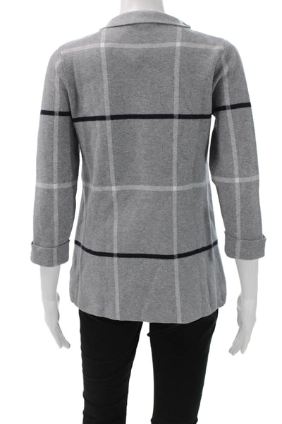 Tahari Womens Pullover Sweater Gray Mock Neck Check 3/4 Sleeve Size S