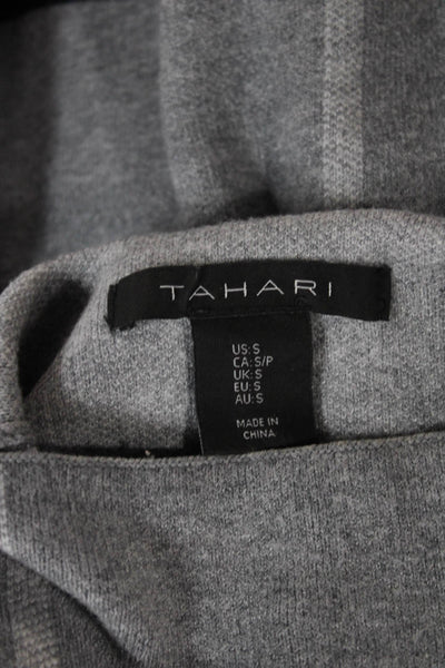 Tahari Womens Pullover Sweater Gray Mock Neck Check 3/4 Sleeve Size S