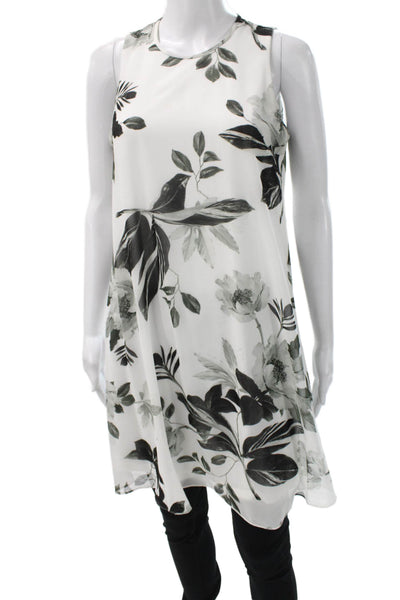 Calvin Klein Women Floral Sleeveless Tunic Top Round Neck White Polyester Size 4