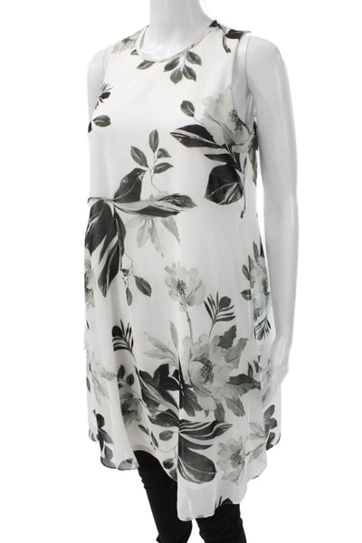 Calvin Klein Women Floral Sleeveless Tunic Top Round Neck White Polyester Size 4