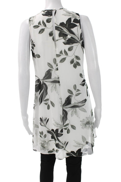Calvin Klein Women Floral Sleeveless Tunic Top Round Neck White Polyester Size 4