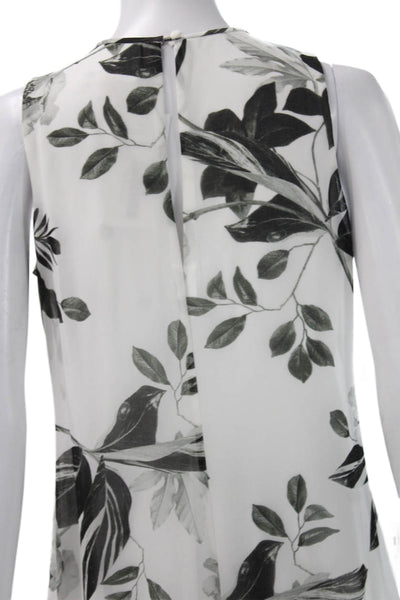 Calvin Klein Women Floral Sleeveless Tunic Top Round Neck White Polyester Size 4