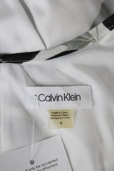 Calvin Klein Women Floral Sleeveless Tunic Top Round Neck White Polyester Size 4