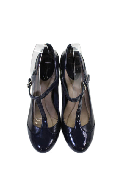 Giani Bernini Womens Patent Leather Vineza T Strap Pumps Navy Blue Size 8.5