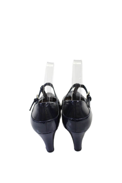 Giani Bernini Womens Patent Leather Vineza T Strap Pumps Navy Blue Size 8.5