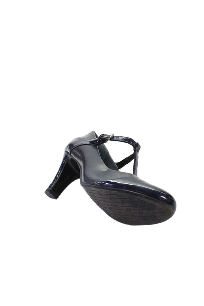 Giani Bernini Womens Patent Leather Vineza T Strap Pumps Navy Blue Size 8.5