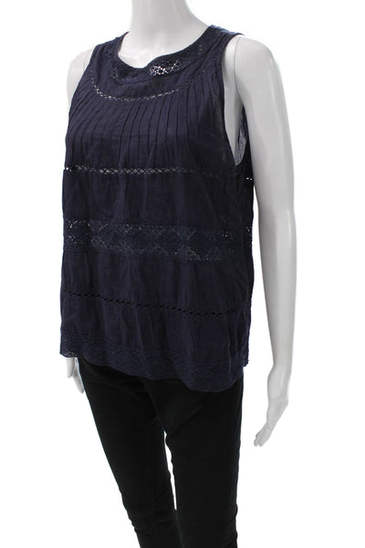 Love Shack Fancy Womens Tunic Sleeveless Blue Cotton Round Neck Size S