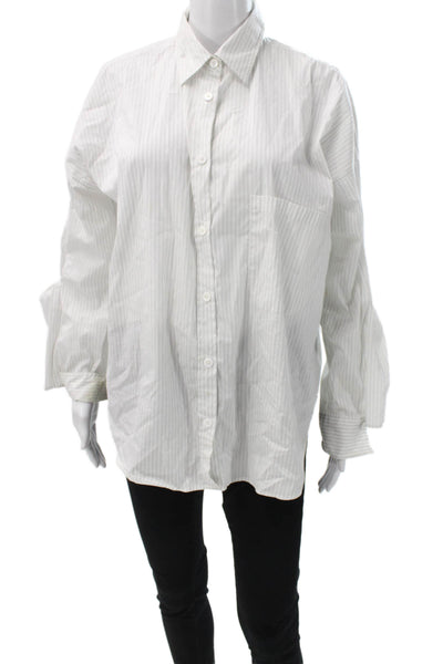 Zadig & Voltaire Womens Striped Button Up White Cotton Blend Longsleeve Size S