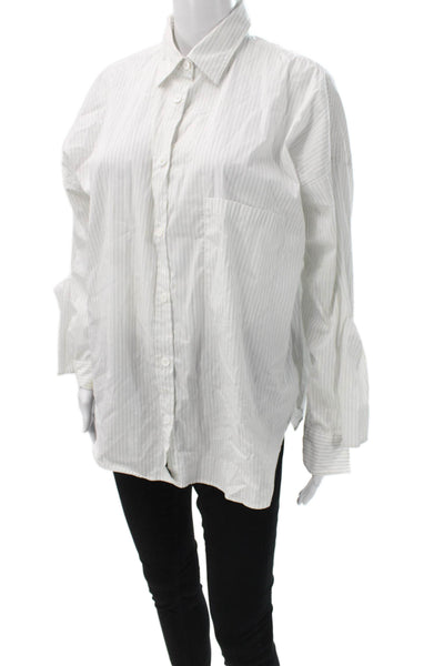 Zadig & Voltaire Womens Striped Button Up White Cotton Blend Longsleeve Size S