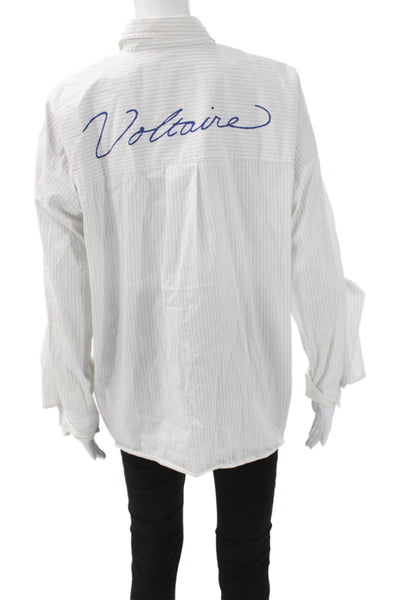 Zadig & Voltaire Womens Striped Button Up White Cotton Blend Longsleeve Size S