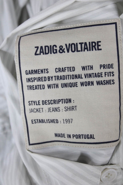 Zadig & Voltaire Womens Striped Button Up White Cotton Blend Longsleeve Size S