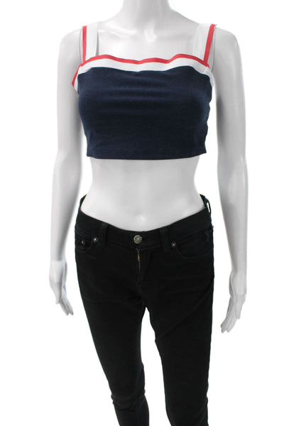 Beyond Yoga Womens Cropped Tank Striped Blue Square Neck Size M