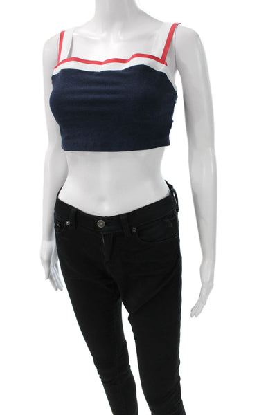 Beyond Yoga Womens Cropped Tank Striped Blue Square Neck Size M