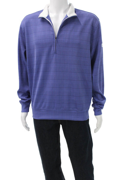 Donald Ross Mens Plaid 1/2 Zipper Mock Neck Shirt Blue Size Medium