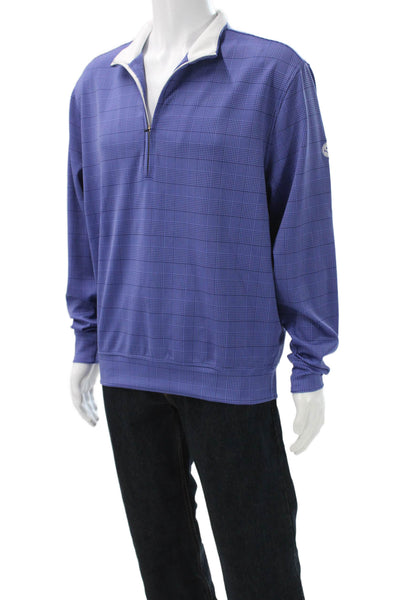 Donald Ross Mens Plaid 1/2 Zipper Mock Neck Shirt Blue Size Medium