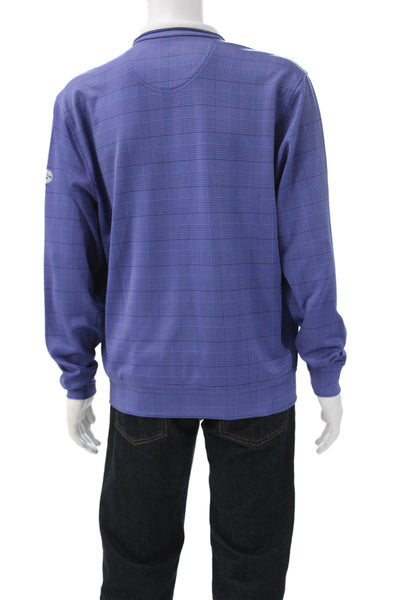 Donald Ross Mens Plaid 1/2 Zipper Mock Neck Shirt Blue Size Medium