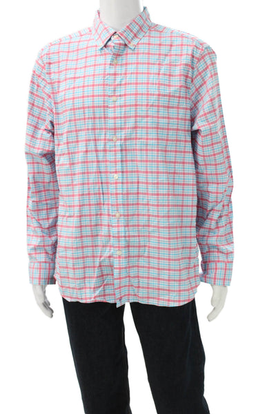 Vineyard Vines Mens Plaid Button Down Shirt Pink Blue Cotton Size Large
