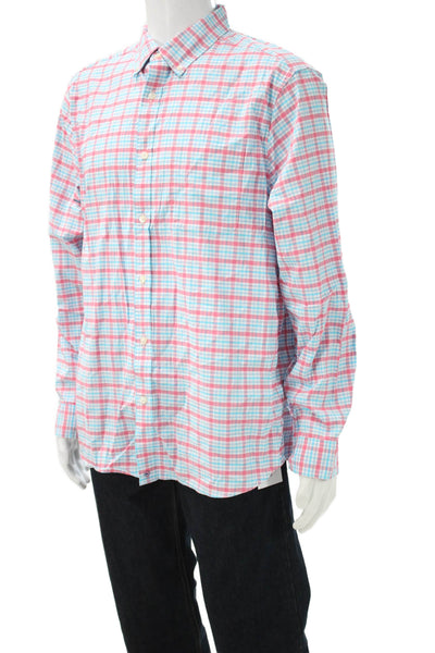 Vineyard Vines Mens Plaid Button Down Shirt Pink Blue Cotton Size Large