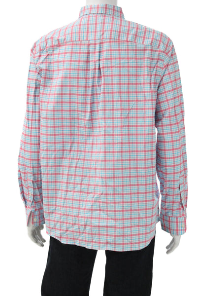 Vineyard Vines Mens Plaid Button Down Shirt Pink Blue Cotton Size Large