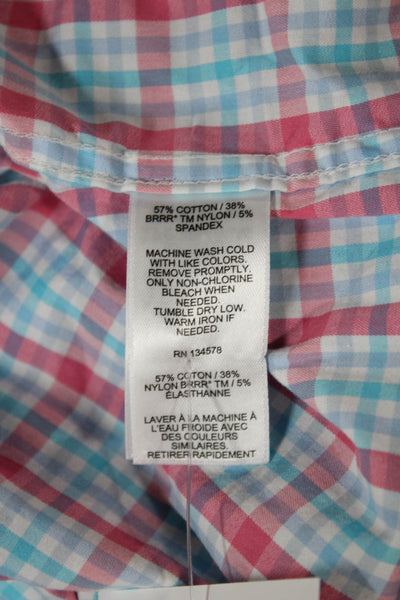 Vineyard Vines Mens Plaid Button Down Shirt Pink Blue Cotton Size Large