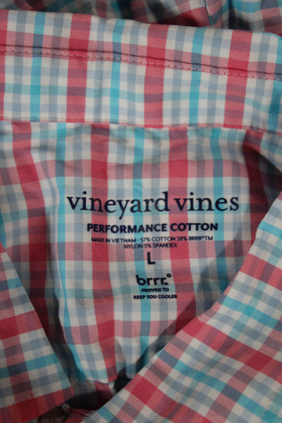 Vineyard Vines Mens Plaid Button Down Shirt Pink Blue Cotton Size Large