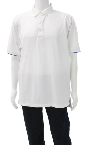 Bobby Jones Mens Short Sleeves Polo Shirt White Blue Size Large