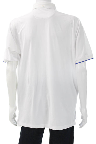 Bobby Jones Mens Short Sleeves Polo Shirt White Blue Size Large