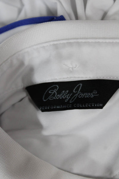 Bobby Jones Mens Short Sleeves Polo Shirt White Blue Size Large