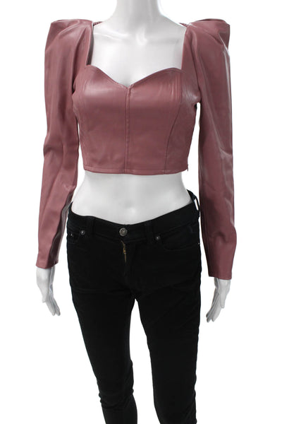 Zara Women Cropped Blouse Pink Sweetheart Neck Long Sleeve PU Size XS