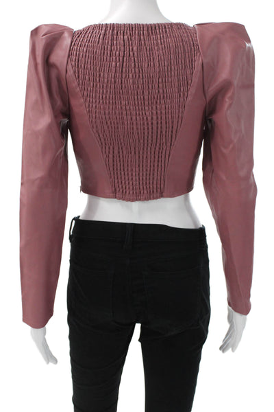 Zara Women Cropped Blouse Pink Sweetheart Neck Long Sleeve PU Size XS