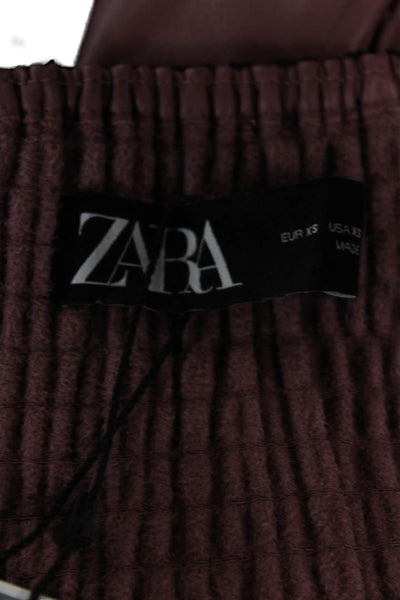 Zara Women Cropped Blouse Pink Sweetheart Neck Long Sleeve PU Size XS
