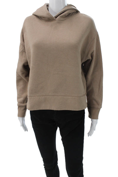 Zara Women Pullover Hoodie Beige Cotton Blend Crew Neck Long Sleeve Size S