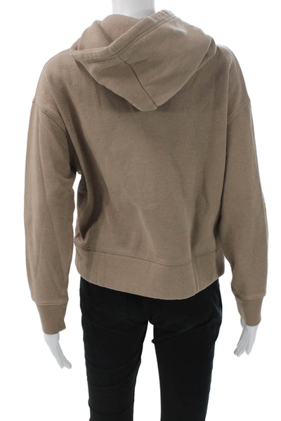 Zara Women Pullover Hoodie Beige Cotton Blend Crew Neck Long Sleeve Size S