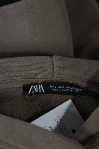 Zara Women Pullover Hoodie Beige Cotton Blend Crew Neck Long Sleeve Size S