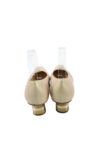 Salvatore Ferragamo Womens Leather Gold Tone Heel Pumps Beige Size 10 B