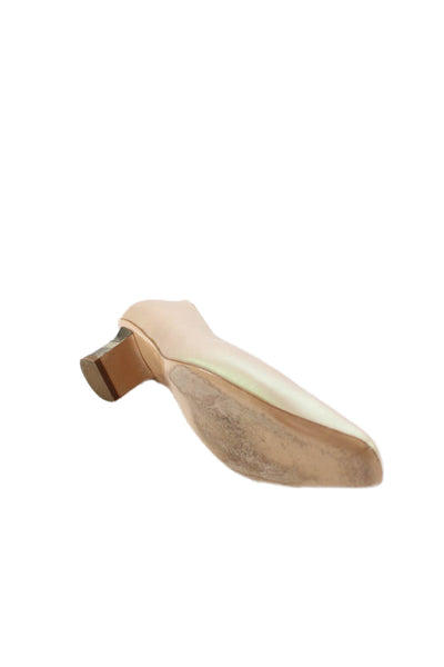 Salvatore Ferragamo Womens Leather Gold Tone Heel Pumps Beige Size 10 B