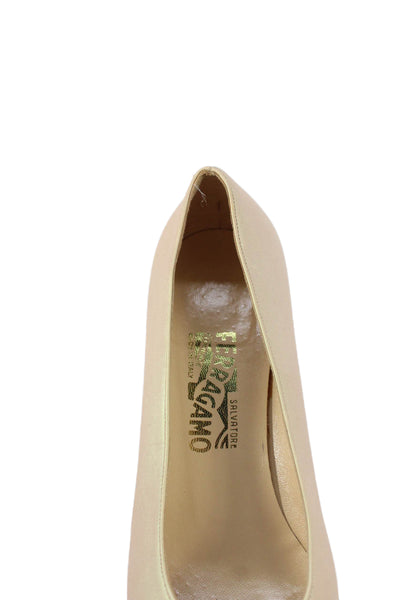 Salvatore Ferragamo Womens Leather Gold Tone Heel Pumps Beige Size 10 B