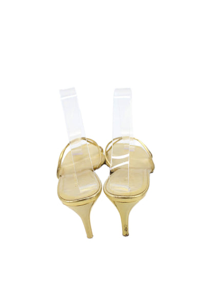 Ralph Lauren Womens Leather Slide On Sandal Heels Gold Size 9 B
