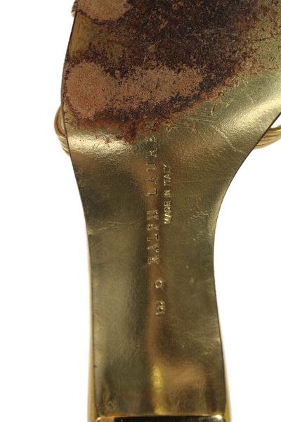 Ralph Lauren Womens Leather Slide On Sandal Heels Gold Size 9 B