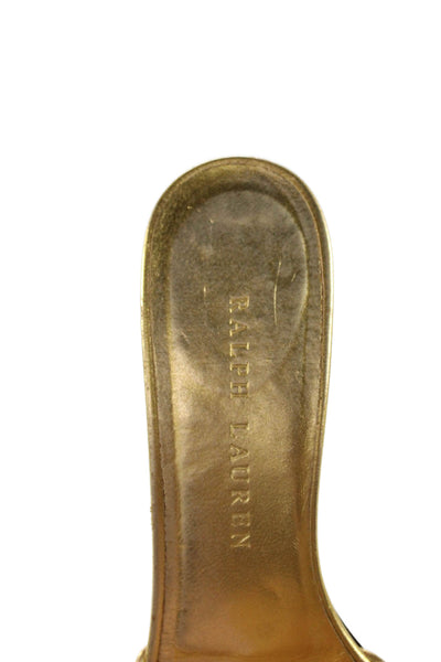 Ralph Lauren Womens Leather Slide On Sandal Heels Gold Size 9 B
