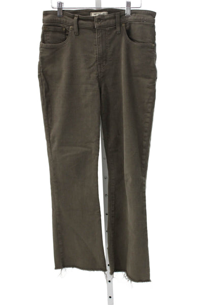 Madewell Women Straight Jeans Green Mid Rise Cotton Blend Size 28