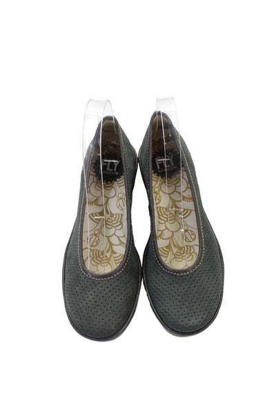 Fly London Womens Wedge Heel Platform Perforated Suede Pumps Gray Size 36