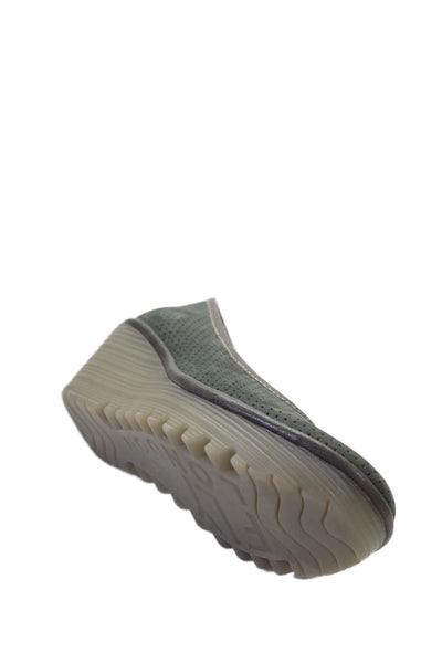 Fly London Womens Wedge Heel Platform Perforated Suede Pumps Gray Size 36